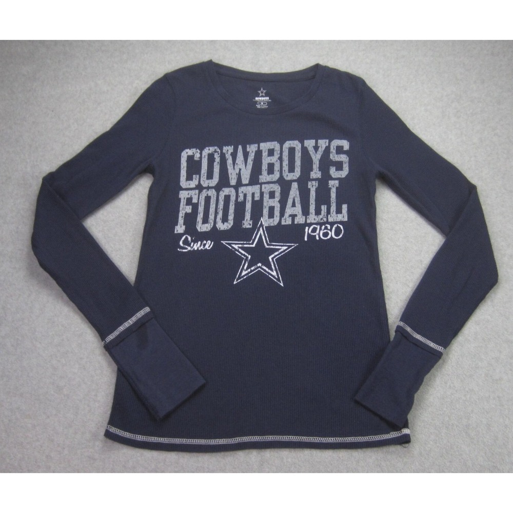 Dallas Cowboys Shirt Womens M Blue Long Sleeve Waffle Knit Authentic Apparel NFL
